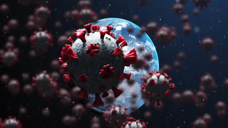 animation of covid 19 cells floating over planet earth