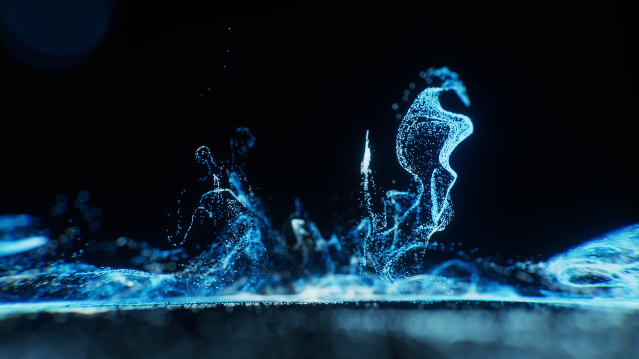 Sfondo astratto di particelle ondulate fluide, rendering 3D