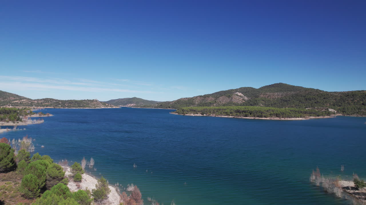Aerial view of Embalse de Entrepeñas reservoir near Madrid, Spain