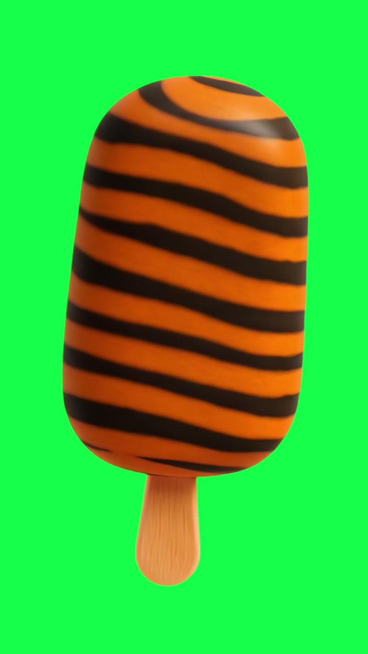 Ghiacciolo vivace a strisce tigrate che ruota su green screen