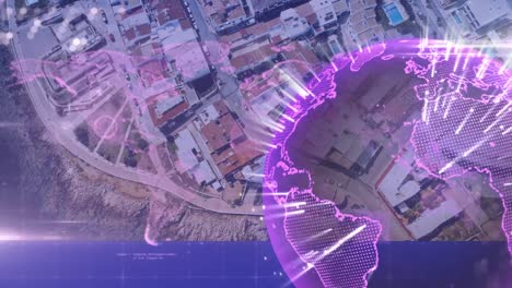animation of globe spinning over cityscape