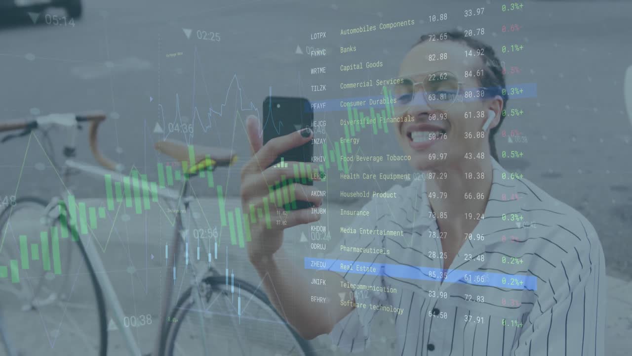 animación de gráficos y tablero de negociación sobre ma biracial vlogging en el teléfono móvil