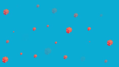 Animation-of-red-flowers-in-hypnotic-motion-on-blue-background