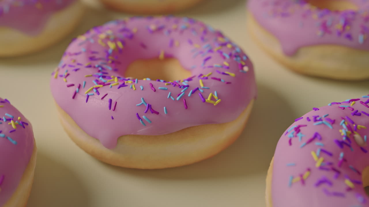 Pink glaze donuts on a yellow background