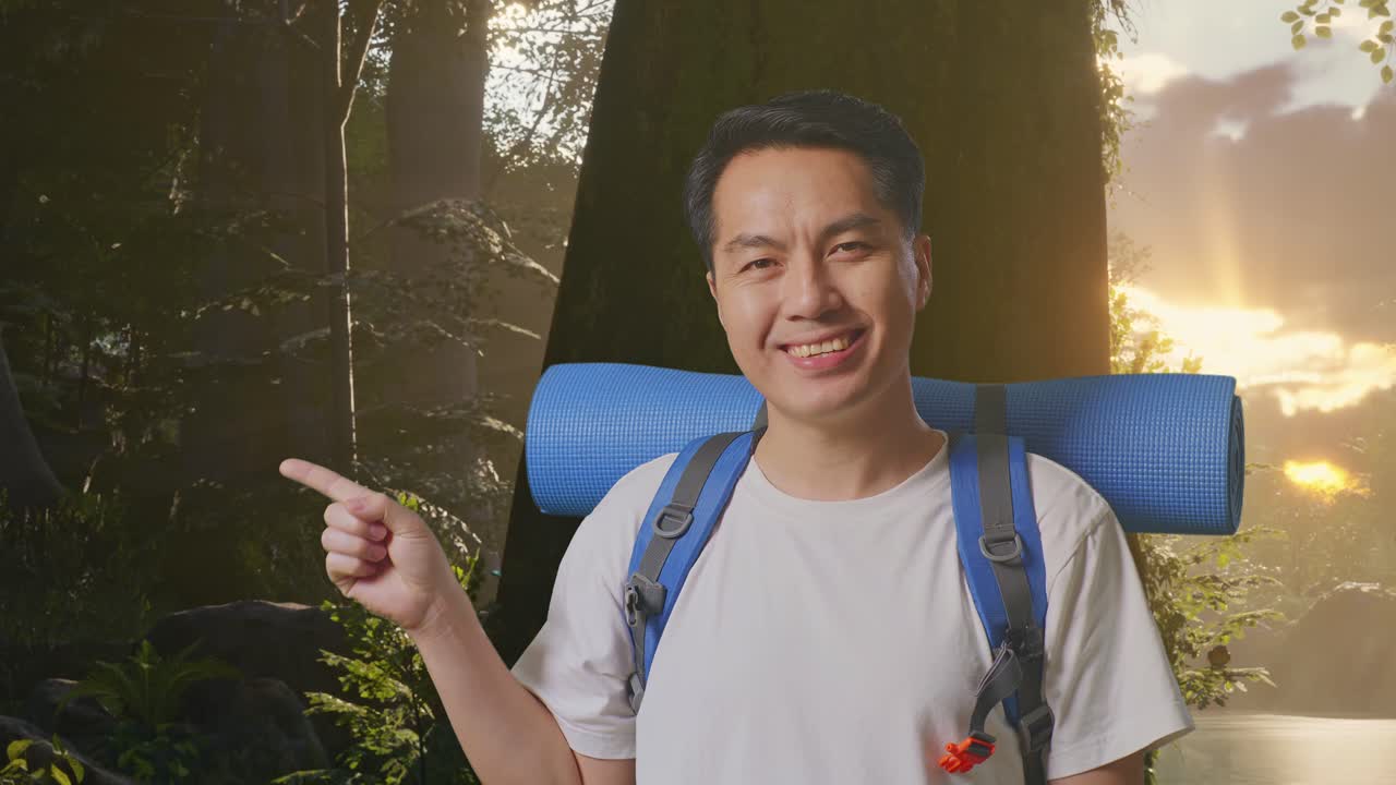 숲에서 하이킹하는 남자