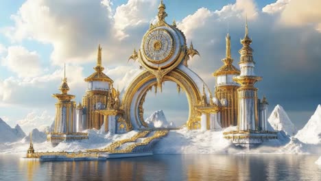 golden gate palace in a snowy mountain wonderland