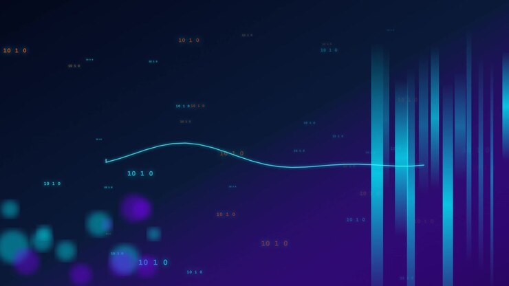 Abstract Digital Data Visualization with Floating Binary Code and Glowing Wave