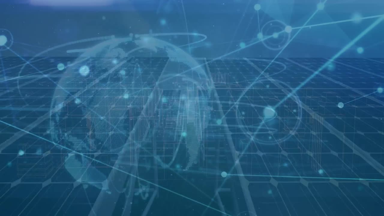 태양 전지판과 풍력 터빈을 통해 연결 네트워크와 함께 지구의 애니메이션