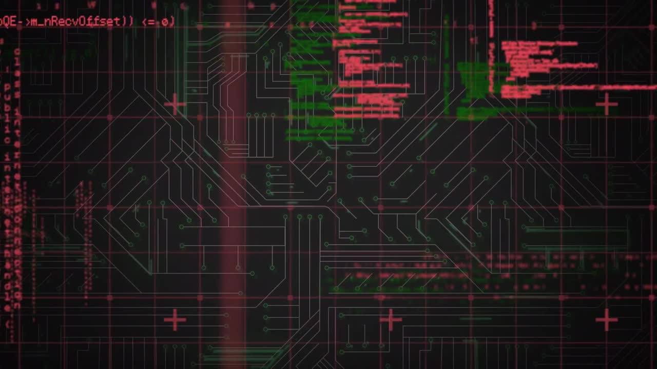 animación digital del procesamiento de datos contra las conexiones de microprocesador sobre fondo negro