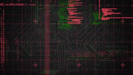 digital animation of data processing against microprocessor connections on black background