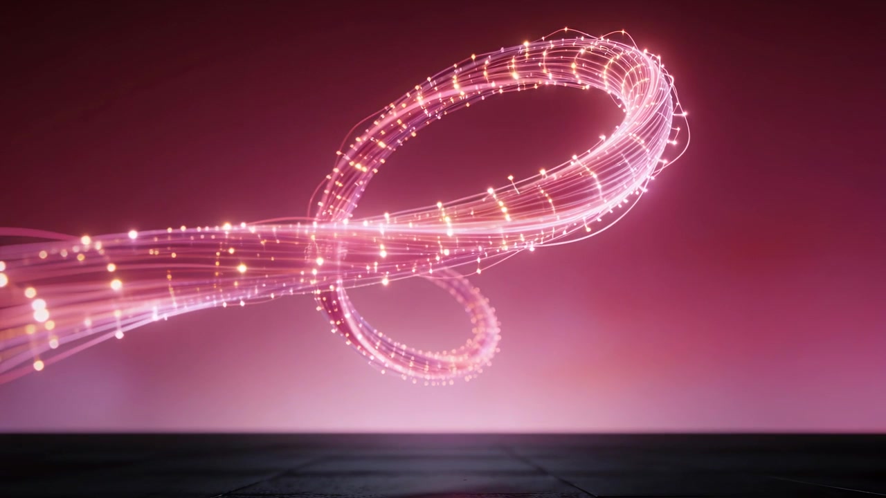 Abstract Glowing Data Stream Flowing in Pink Digital Space