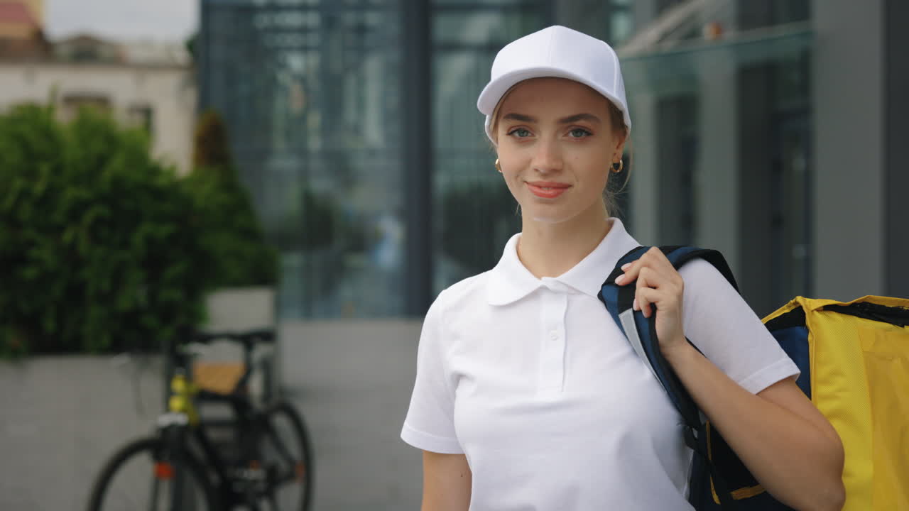 Woman Delivery Person with Yellow Bag