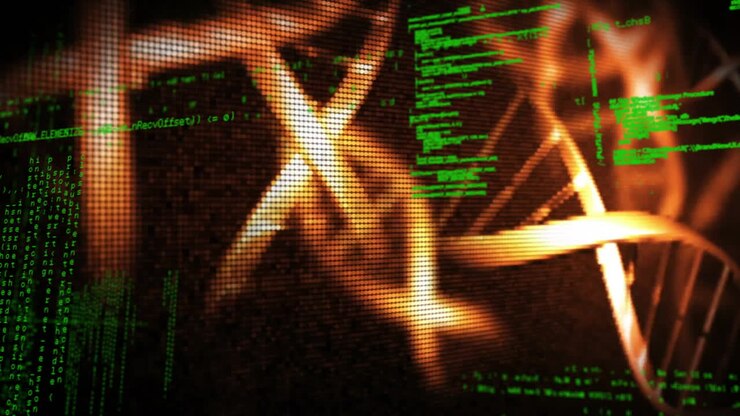 Animation of data processing over dna strand