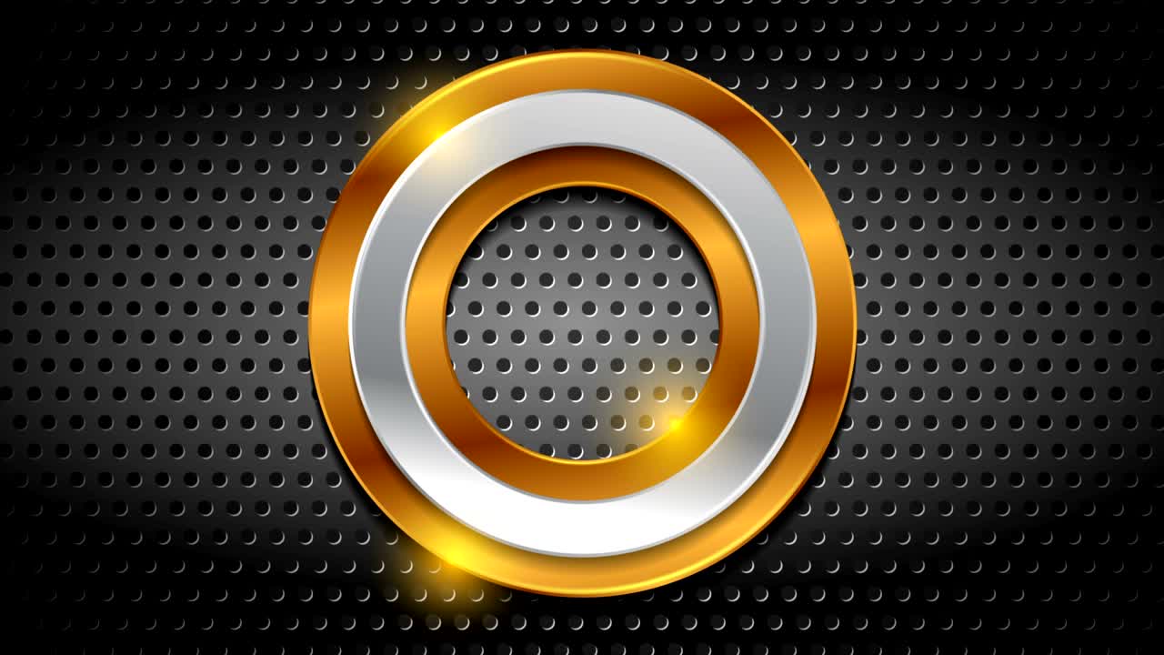 anillos móviles de bronce y plata sobre fondo perforado metálico