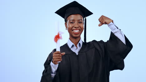graduation, student power and woman in studio