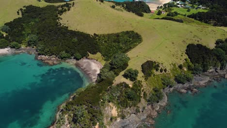 AERIAL Approaching Shot of a Hidden Beach in Urupukapuka Island, New Zealand
