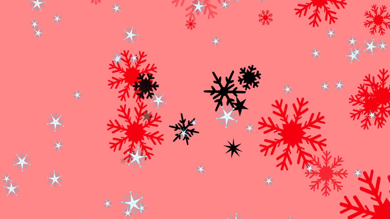animación de copos de nieve cayendo sobre un fondo rosado.