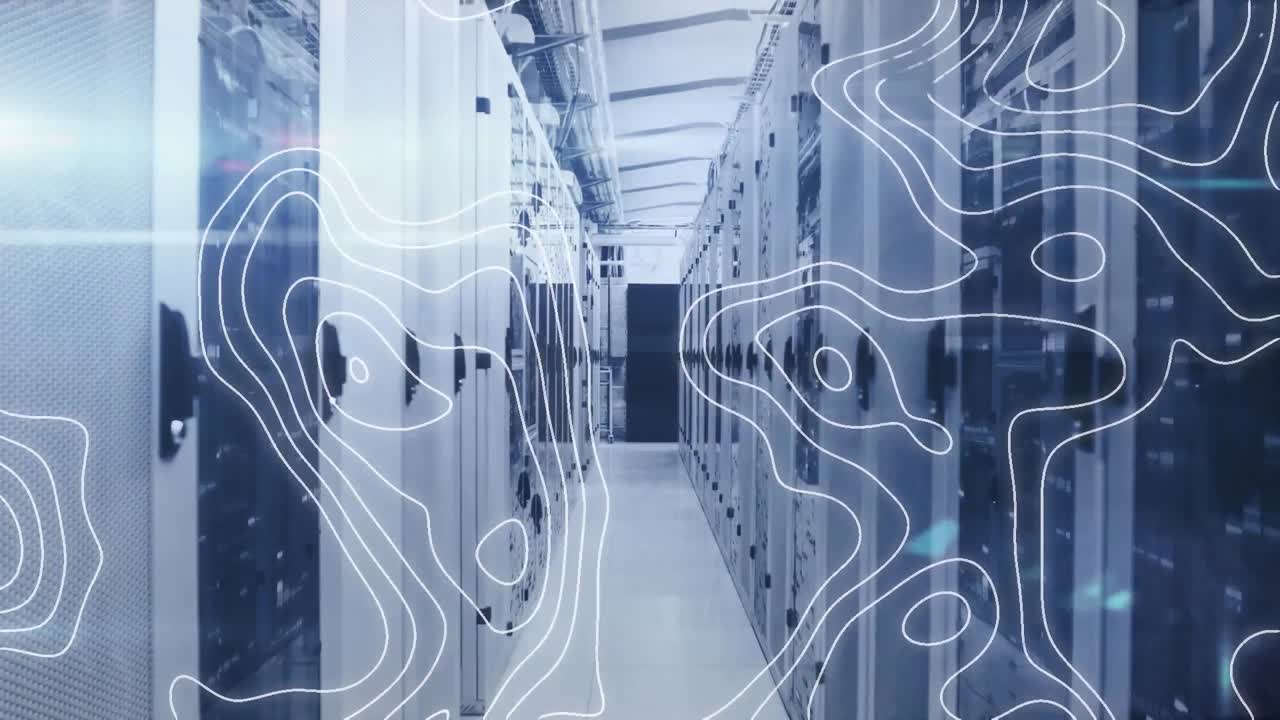 Animation of shapes and light spots over server room