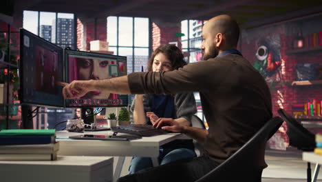 creative team work with ai chatbot and editing software to improve content