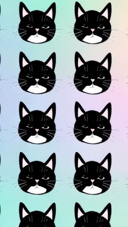 collection of cute cartoon black cat faces on a gradient background