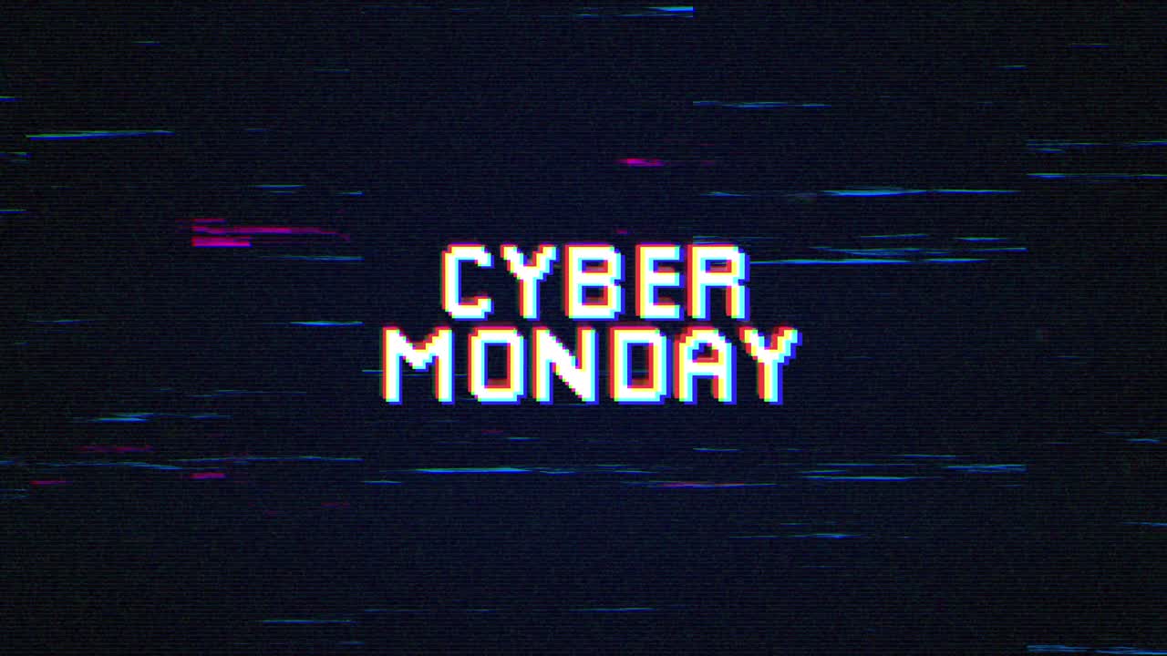 Pixelated Cyber Monday Text with Digital Glitch Animation