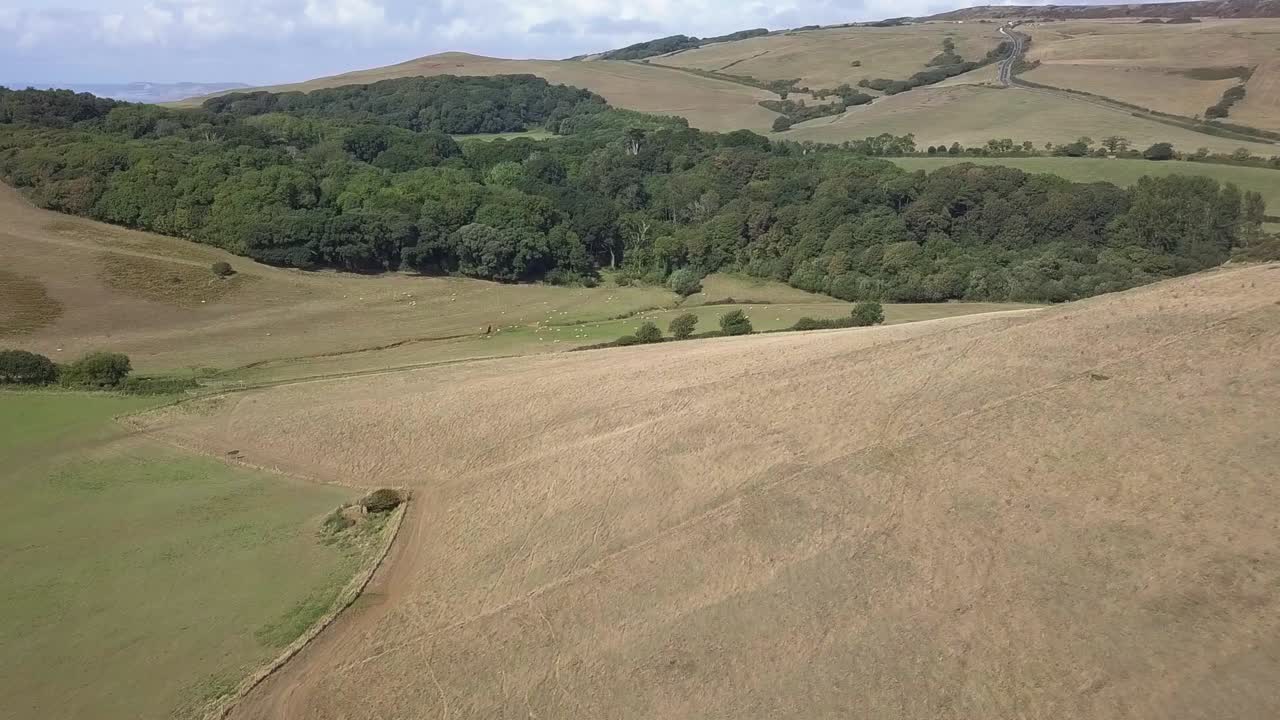 Aerial View of Rolling Hills and Countryside