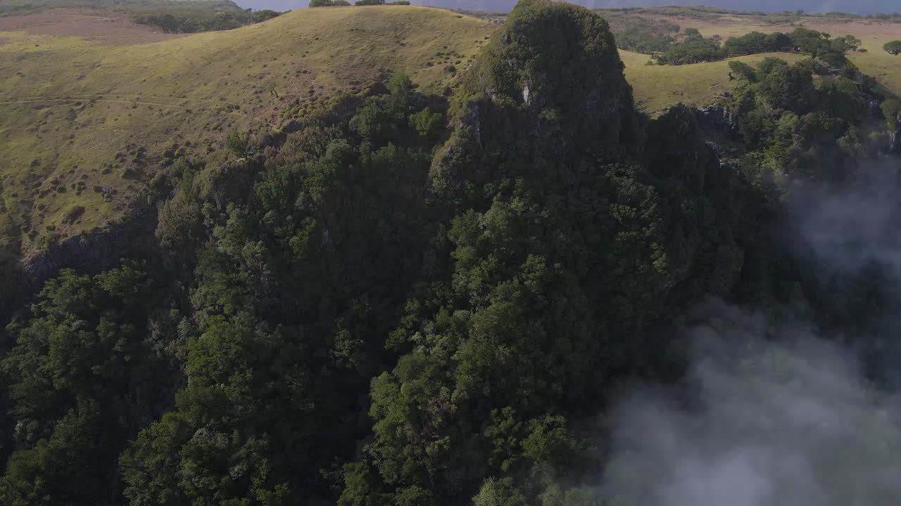 volando sobre una montaña verde