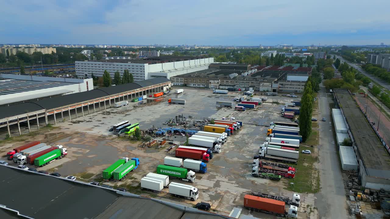 Industrial storage zone, commercial vehicle parking, city infrastructure