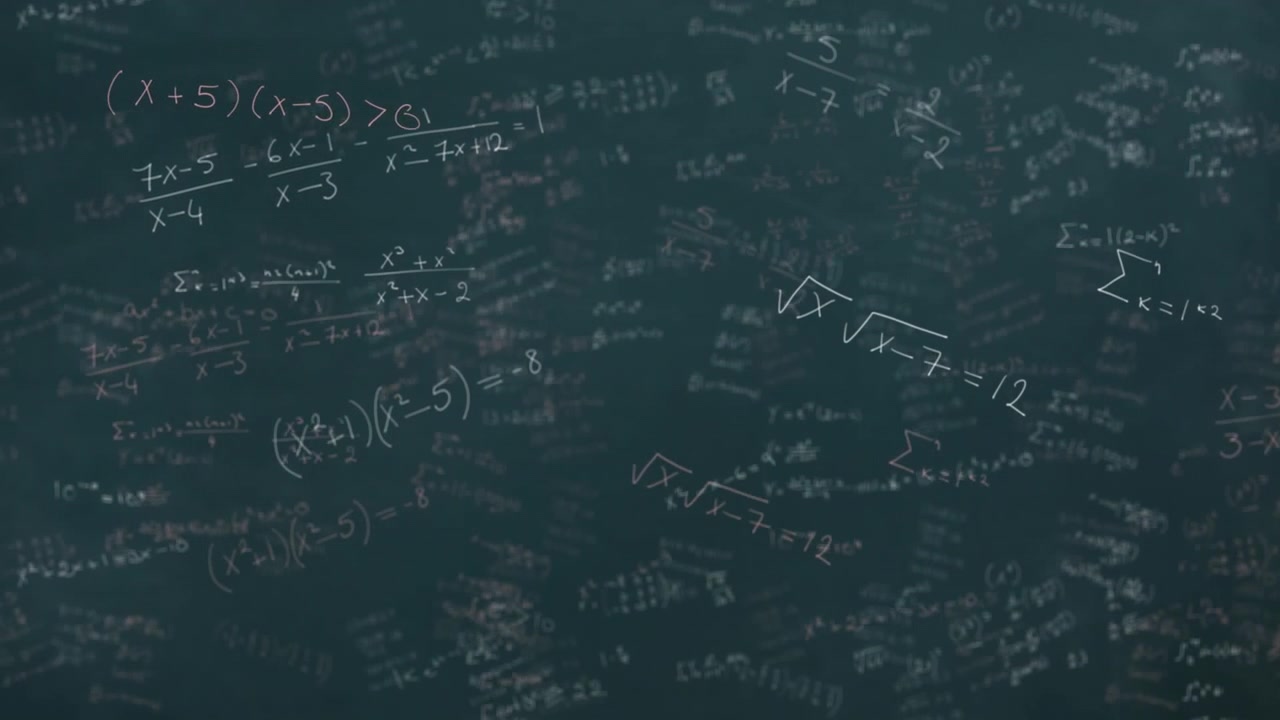 Mathematical equations moving against black board