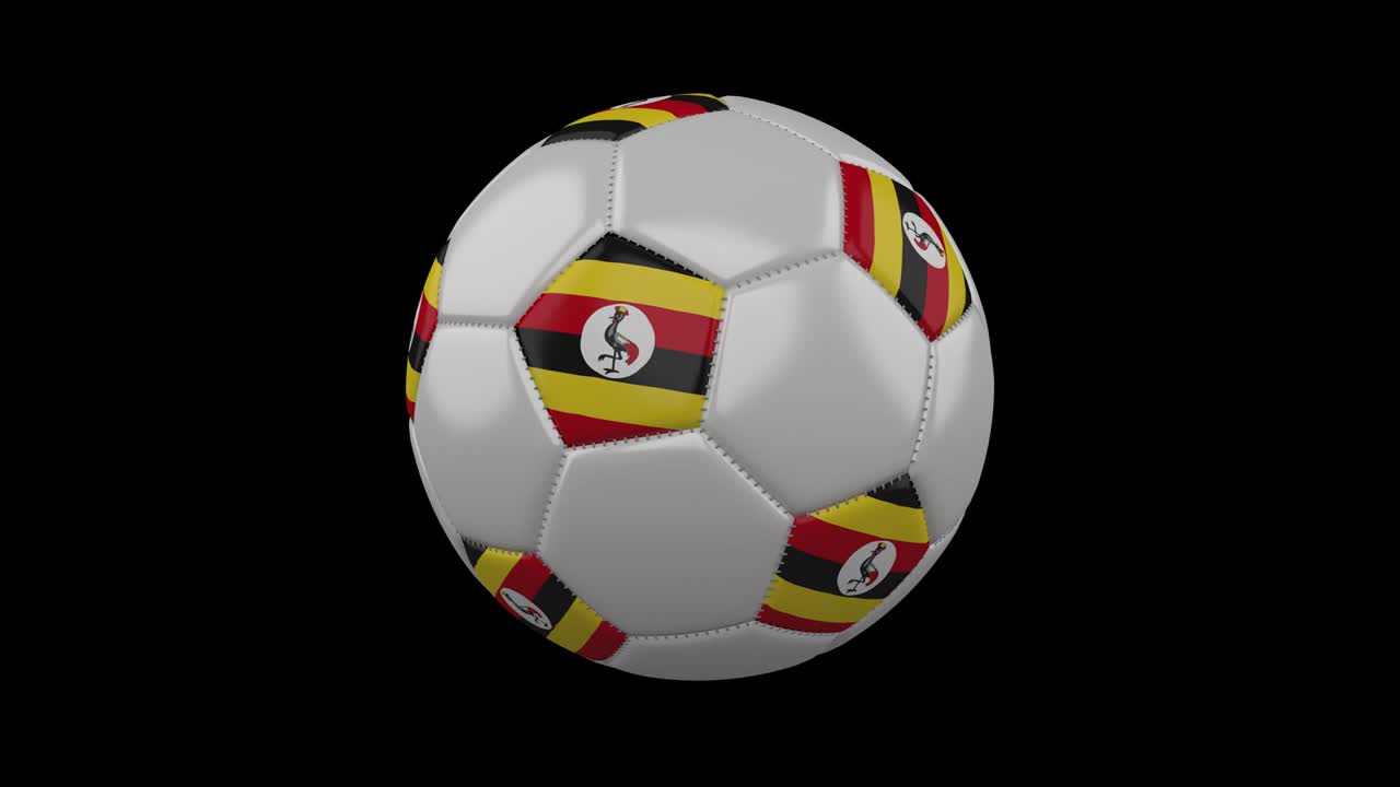 Pallone da calcio con bandiera dell'Uganda loop 4k con alpha