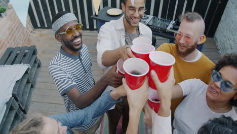friends celebrating on a rooftop