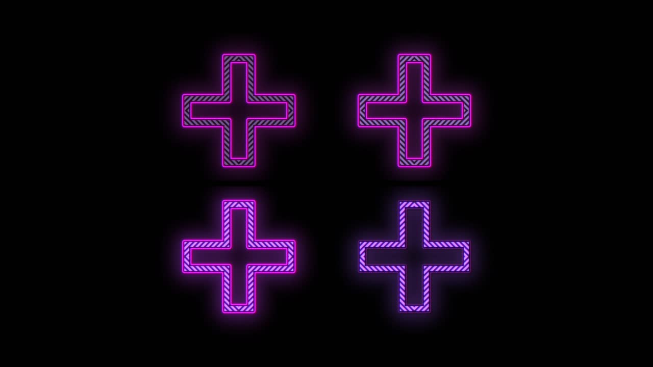 네온 보라색 더하기 기호 패턴이 행으로 깜박임