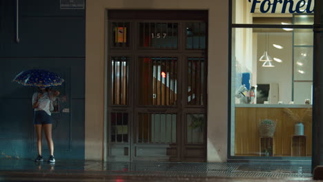 girl under an umbrella on the street