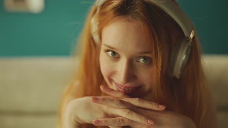 smiling woman listening to music