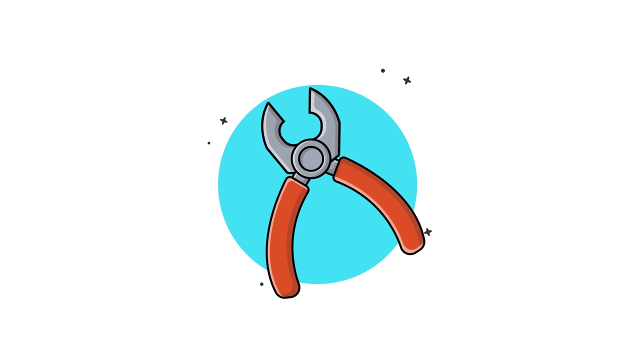 Animated Illustration of Pliers with Orange Handles on Blue Circle
