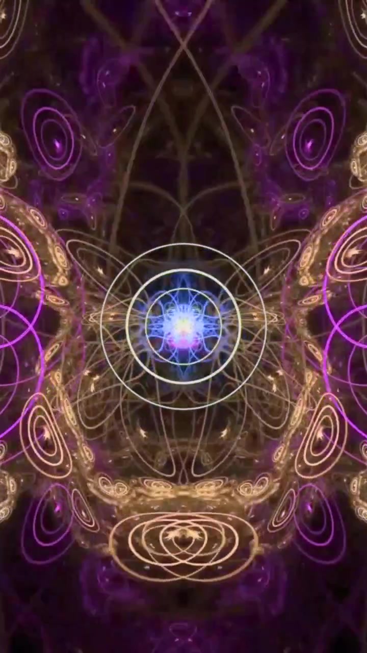 Evolving Abstract Fractal Kaleidoscope Pattern with Glowing Purple and Yellow Lines