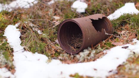 an old can of food in the woods