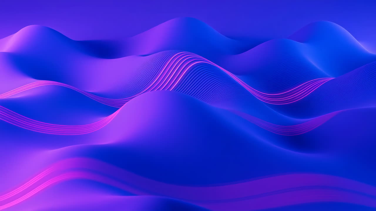 Abstract Blue and Purple Waves with Neon Pink Lines