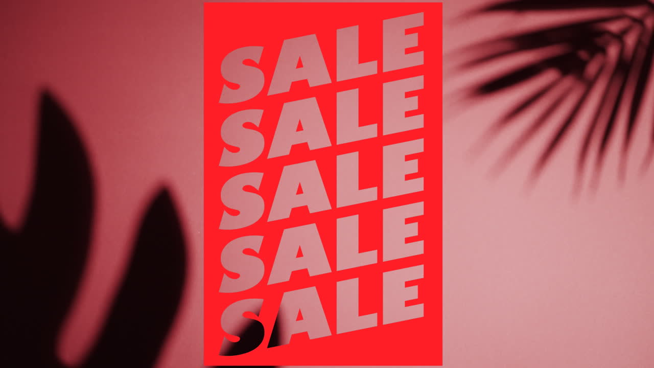 animación del texto de venta sobre el primer plano del patrón de la hoja.