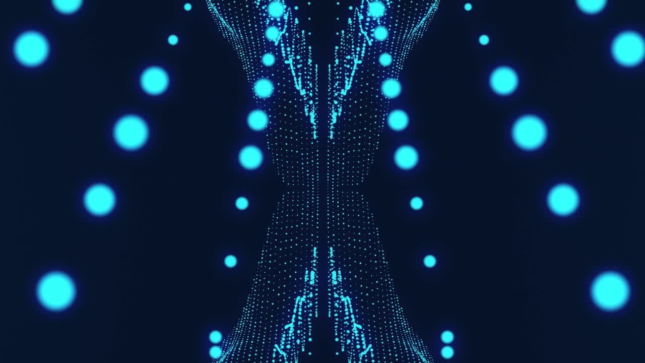Seamless Loop Animation Of Neon Blue Particles In Black Background