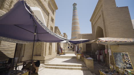 Streets-In-The-Old-Town-Of-Khiva-In-Uzbekistan---drone-shot