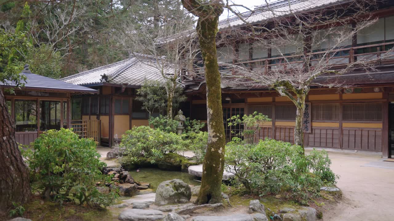 Peaceful scene in Japan, Ryokan Traditional woodland Inn Miyajima, Hiroshima