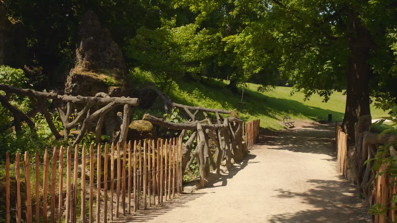 Path in sunny day in Bois de la Cambre in Brussels, Belgium