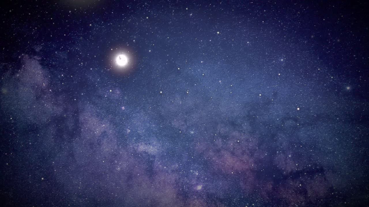 Flying through vast cosmic expanse, passing stars and galaxies in 4K loop