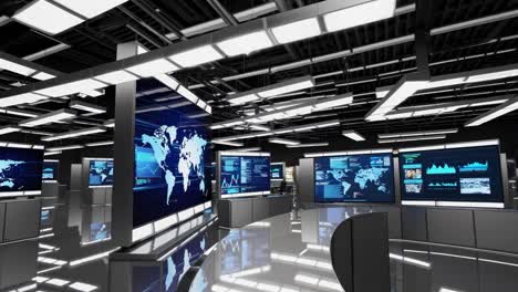 modern control room with global monitoring systems