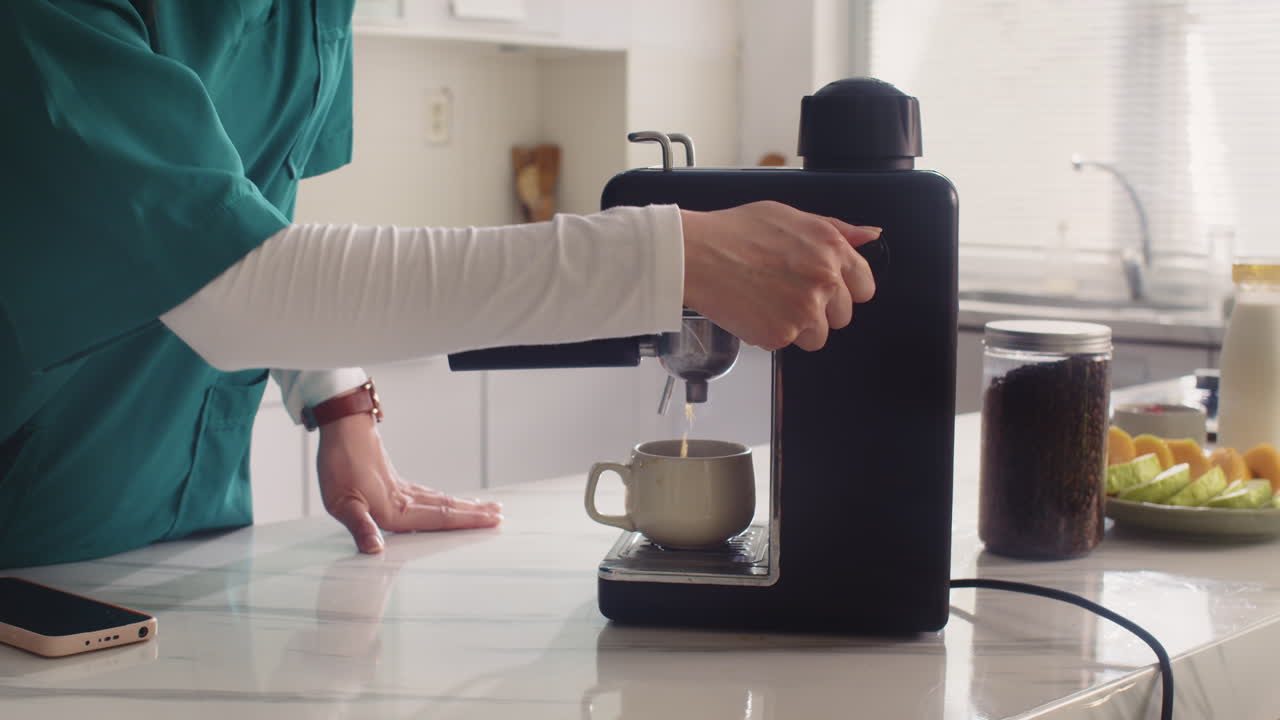 Hands of Medical Worker Making Coffee