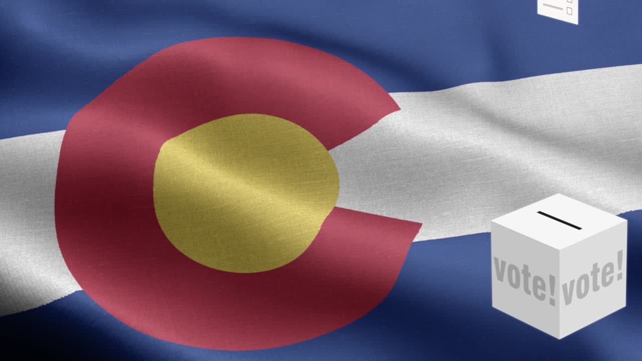 콜로라도 주 - 투표용지가 콜로라도 선택을 위해 상자에 날아갑니다 - 발 앞의 투표용지 - 선거 - 투표 - 국가 발 콜로라도주 파동 패턴 루프 가능한 요소 - 직물 질감과 끝없는 루프 - 콜로라도 주에서 루프 가능한 발