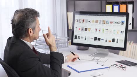 businessman ordering from e-commerce is looking for affordable prices.
