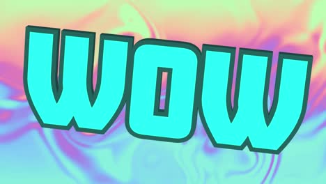 animación digital de texto wow flotando contra un fondo de gradiente de textura líquida