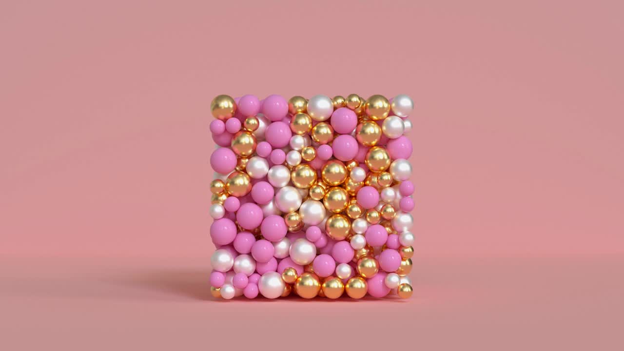 gold silver metallic sphere particle pink scene 3d render motion